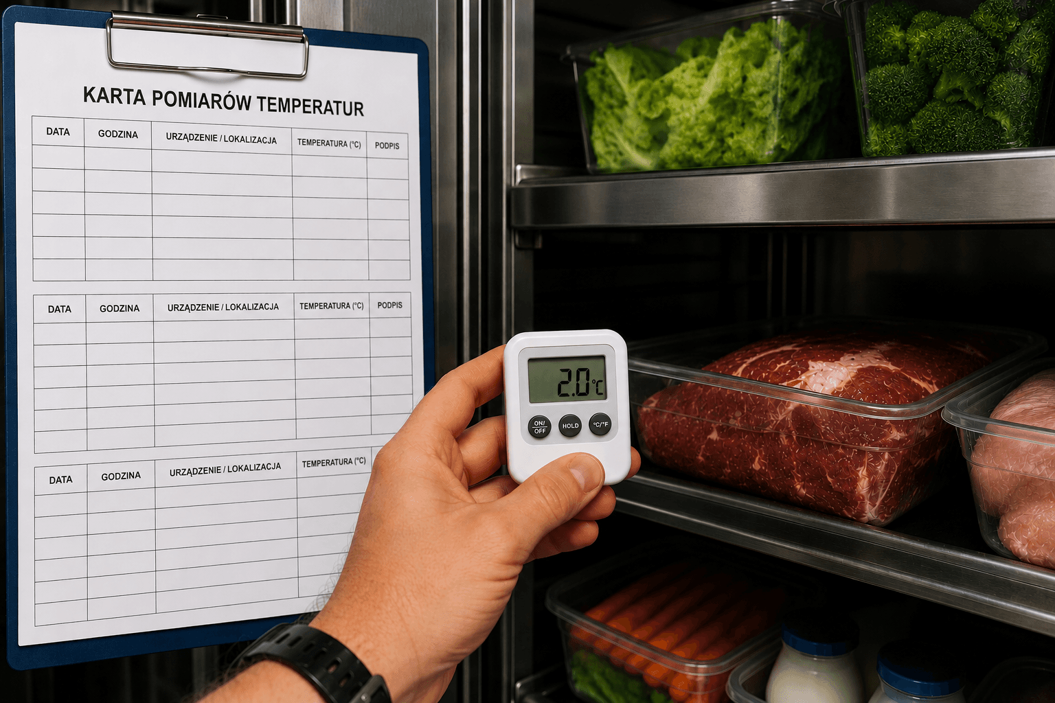 Pomiar temperatury lodówki w kuchni gastronomicznej — monitoring HACCP